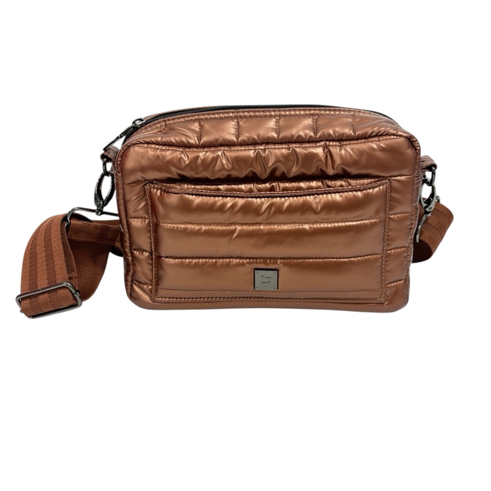 THINK ROYLN Metallic Copper Quilted Crossbody Bag with Adjustable Strap
